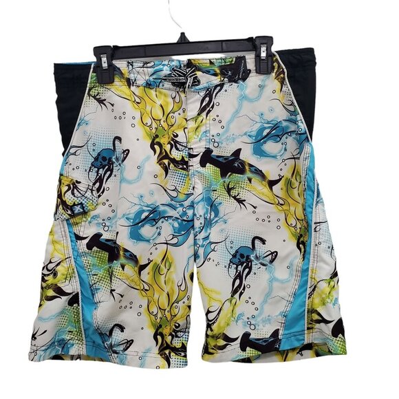 Zero Xposur‎ Boy's Electric Shark Drawstring Waist Pull On 10.5" Swim Shorts L - Picture 1 of 11